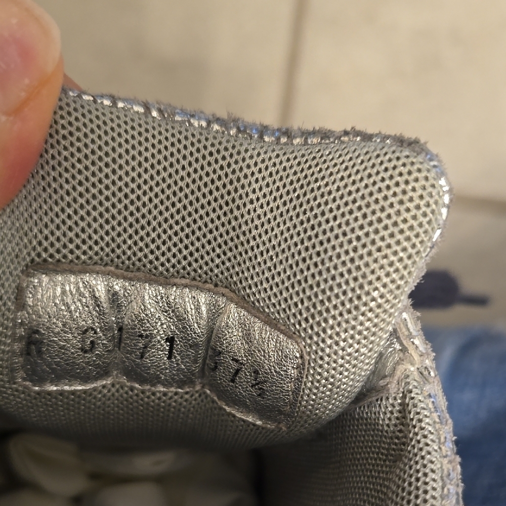 CHANEL Metallic Silver Sneakers with Navy Accents - Picture 5 of 13